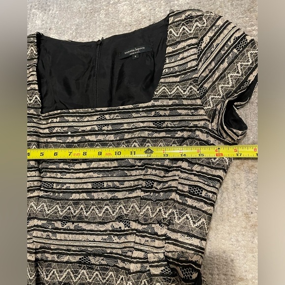 Nanette Lepore Belted Black Beige Lace Sheath Fitted Dress Size 6 Cocktail - Picture 10 of 12